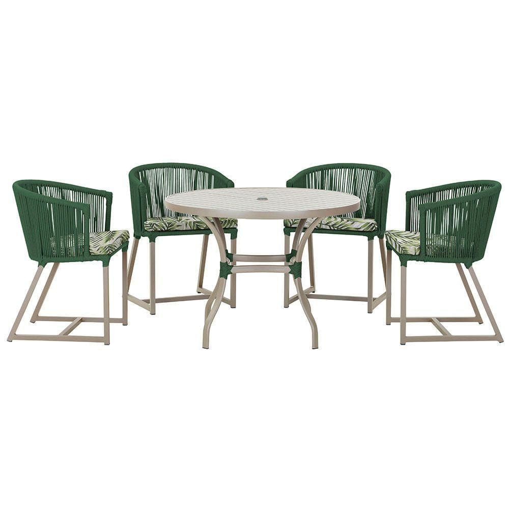 Mesa Com 4 Cadeiras E Noronha Estofado 5 Trama autêntico Verde
