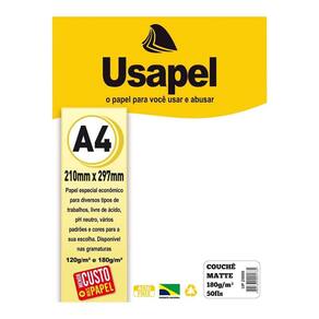 Papel A4 180 g/m² Usapel 50 Folhas Couchê Branco Matte - Impressão | Convites | Cartões | Artesanato