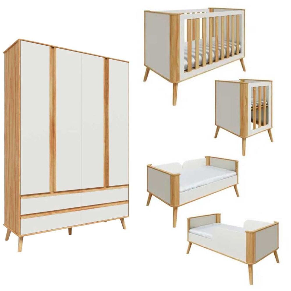 Kit Mini Berço Com Guarda Roupa Quarto De Bebê MDF Peroba