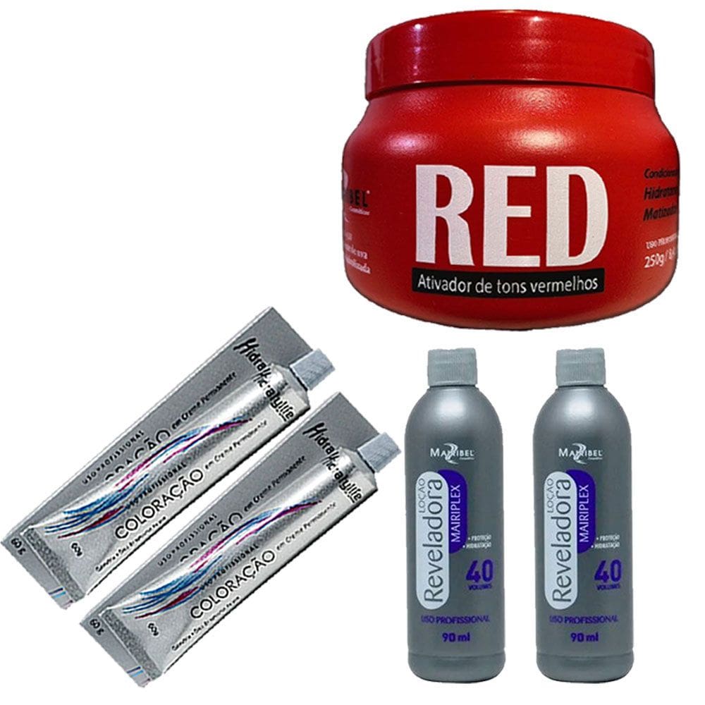Kit Red 1 Masc 250g, 2 Tinta Red 2 Ox 40Vol Mairibel/Hidraty