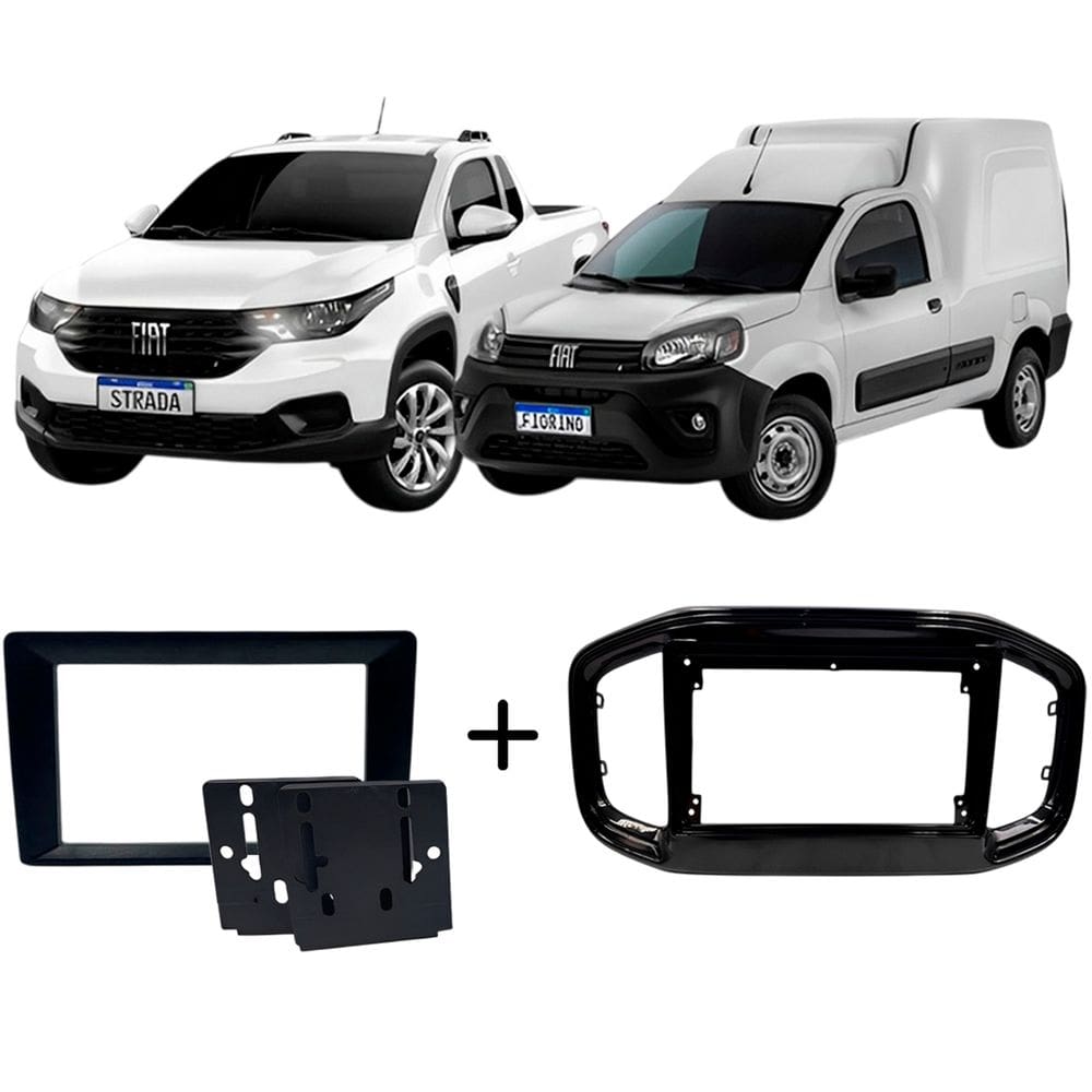Moldura 9 e 7 Polegadas 2 Din Nova Fiorino 2021 à 2024 Black Piano Painel Central Multimidia