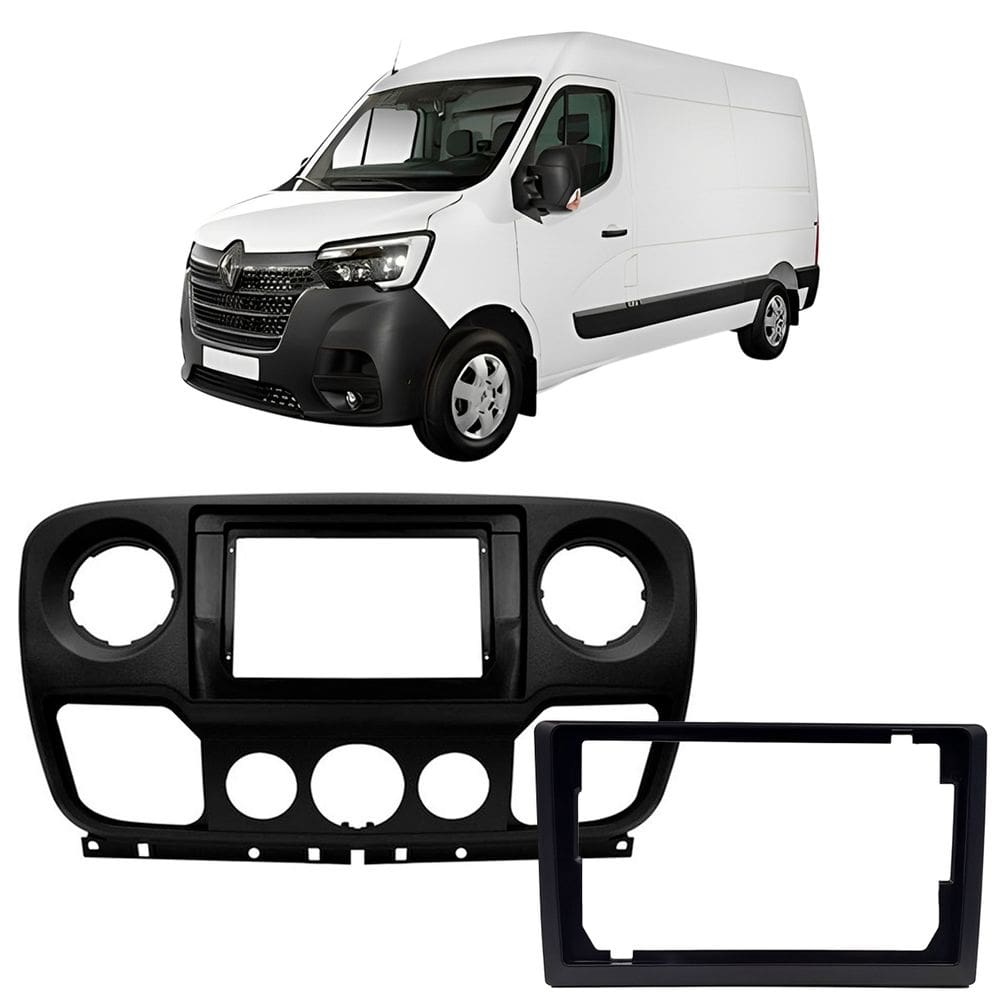 Moldura 10 e 9 Polegadas Renault Master 2014 à 2025 Preta Painel Central Multimidia Som
