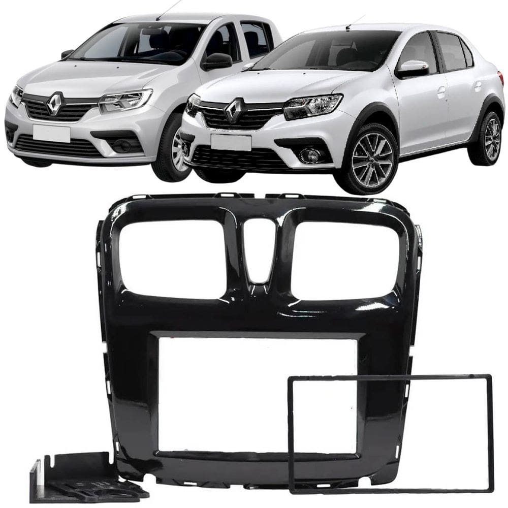 Moldura 2 Din Sandero e Logan 2015 à 2024 Black Piano Painel Central Multimidia Mp5 Expex Epx 482