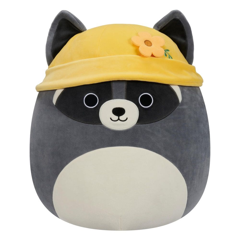Raccoon Rocky Grey autêntico Plush Squishmallows 35 cm com chapéu