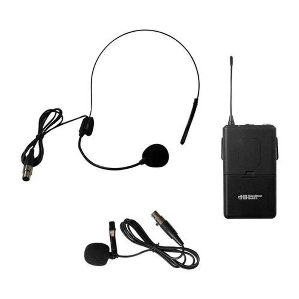 Pacote de cinto HamiltonBuhl VENU100A com microfone de lapela e microfone utilizado na cabeça