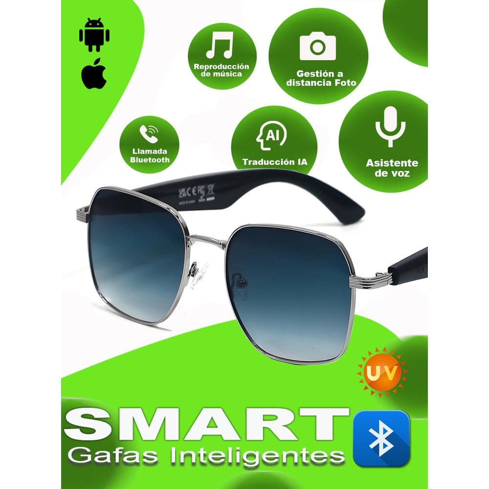 Óculos inteligentes SACOSDING com proteção UV antirreflexo com gravador de voz