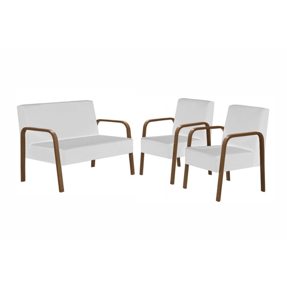 Conjunto Luna 1 Poltrona 2 Lugares e 2 Poltronas de 1 Lugar Braço Madeira D Salla Courino
