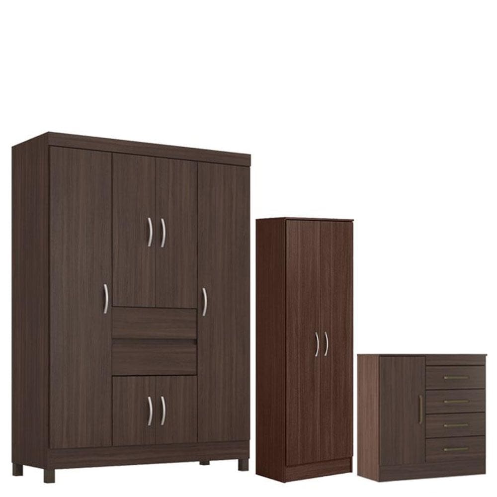 Guarda Roupa Casal Ecom 2 com Multiuso Golden com Cômoda Montividéu Café - Demóbile
