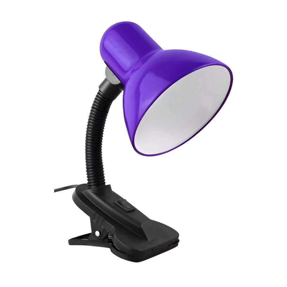 Luminária Articulada Com Garra Presilha E27 Bivolt Cor Roxa Para Escrivaninha E Mesa