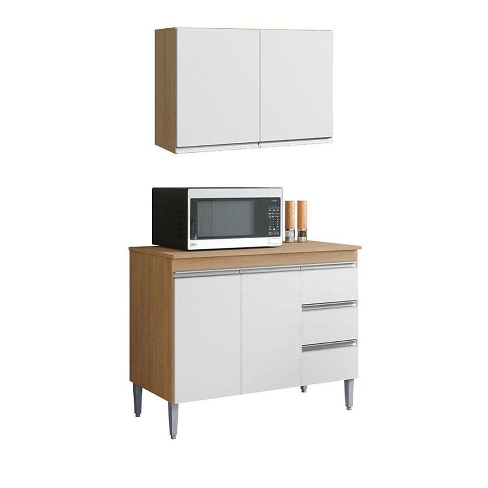 Armário Aéreo Andréia 80 cm Balcão de Cozinha com Tampo 100 cm Branco Amêndoa - AJL