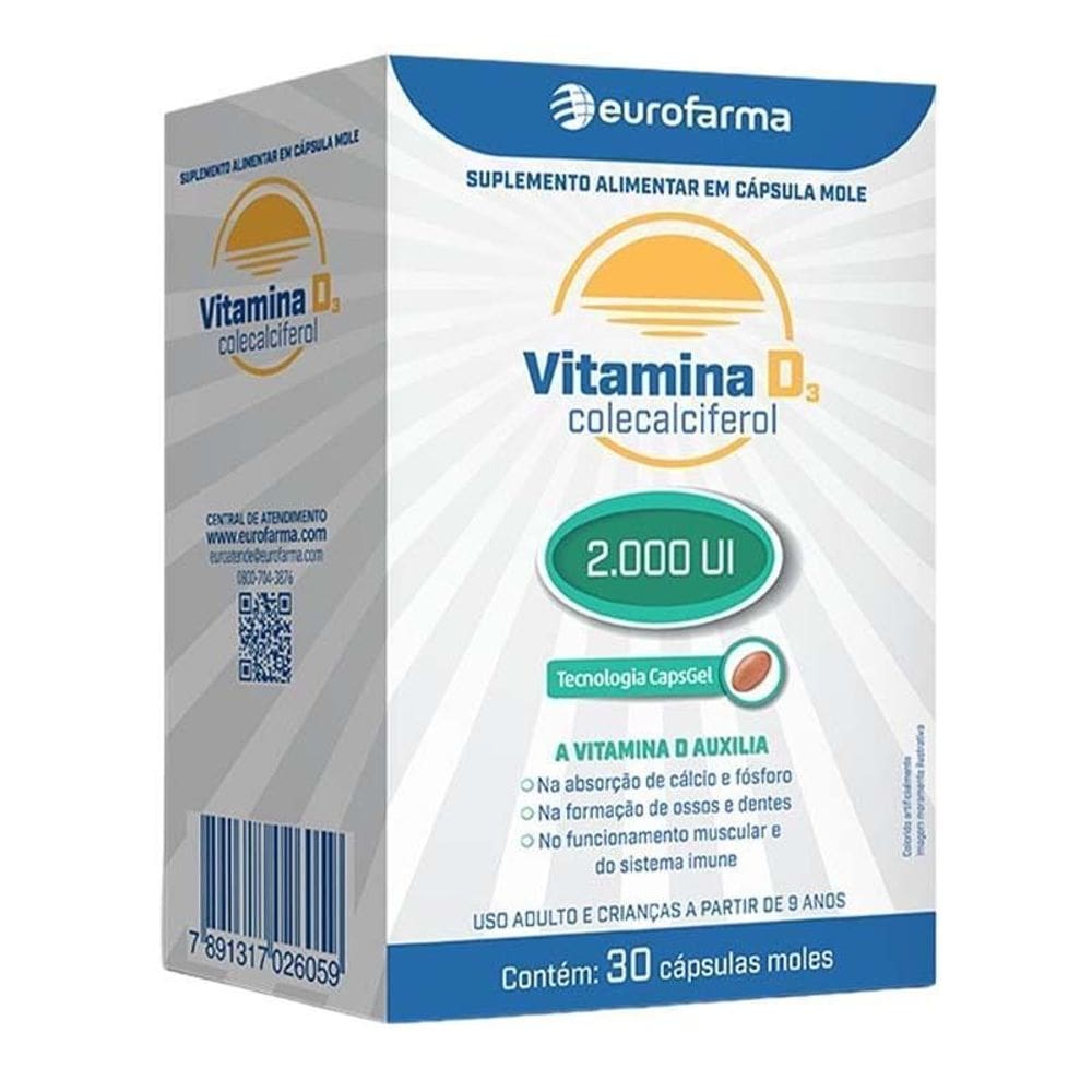 Vitamina D3 2.000UI Eurofarma 30 cápsulas