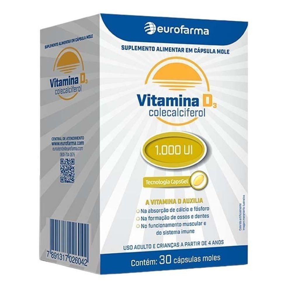 Vitamina D3 1000UI Eurofarma 30 Cápsulas