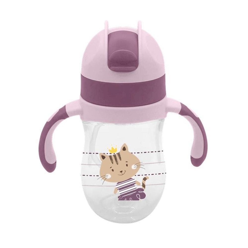 Copo Transição Infantil Gatinha Canudo Silicone Alça 220Ml