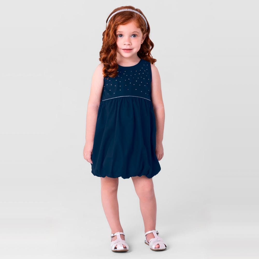 Vestido Infantil Menina Balonê Azul Mundi