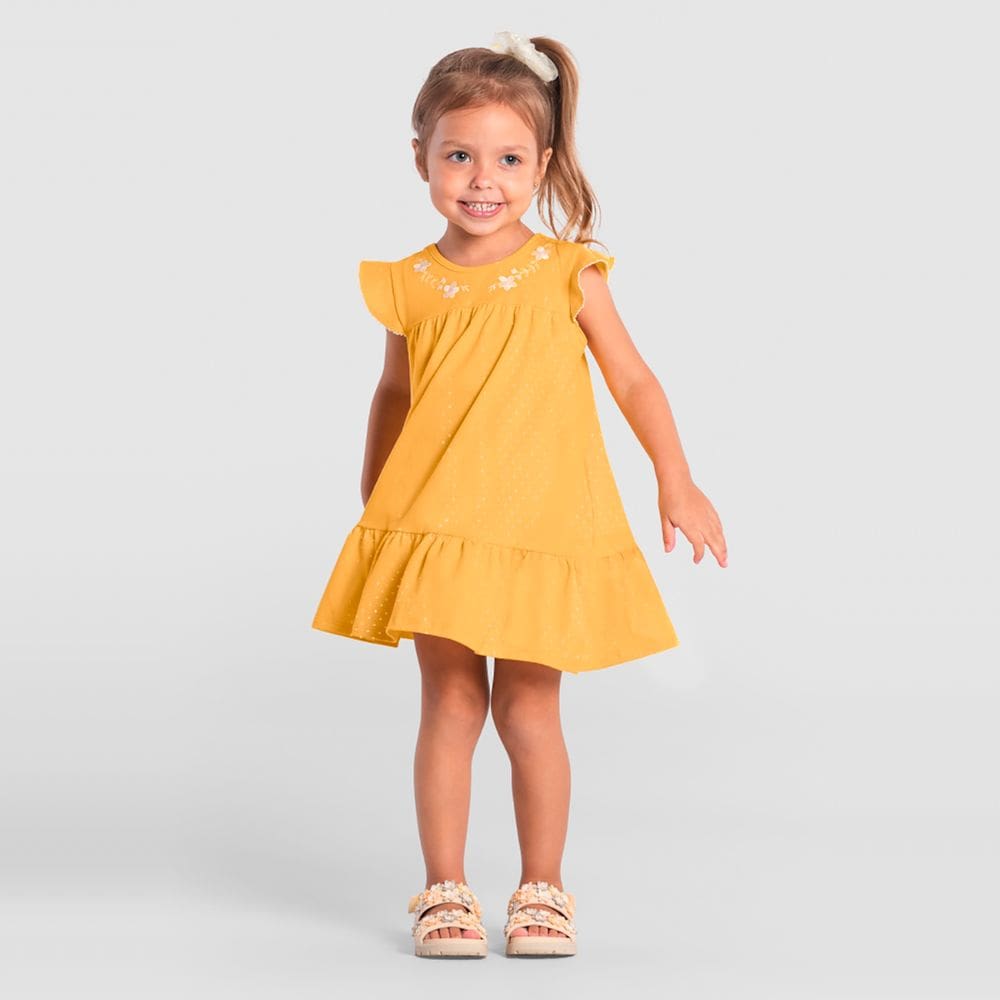 Vestido Infantil Menina de Flores - Amarelo - Brandili