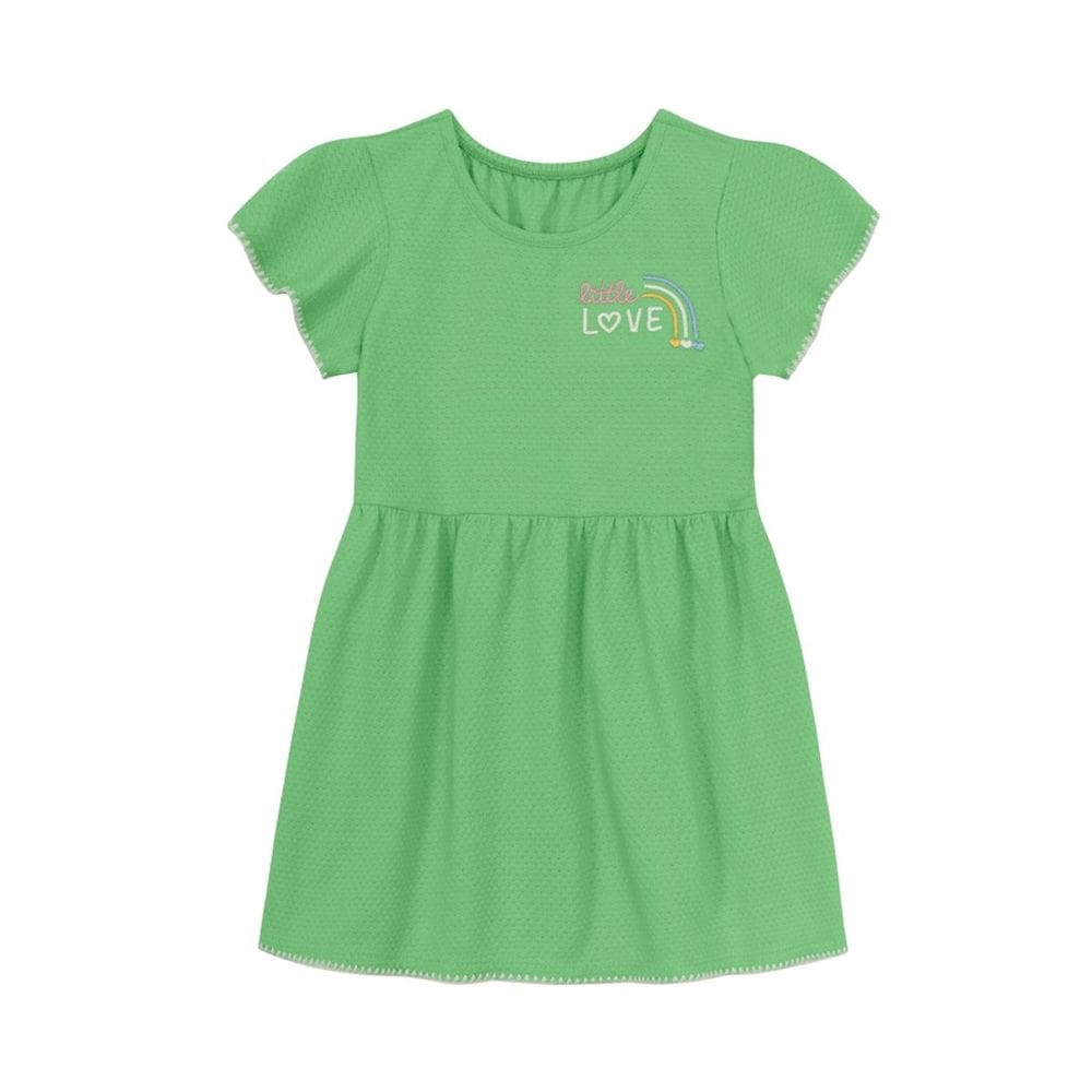 Vestido Infantil Menina De Arco-Íris Bordado Verde Brandili