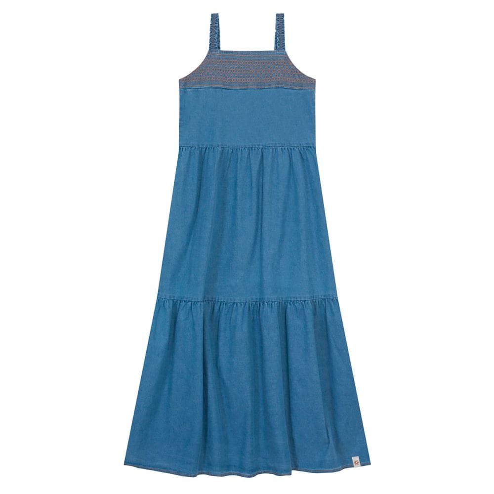 Vestido Longo Jeans Infantil Menina Com Recortes Azul
