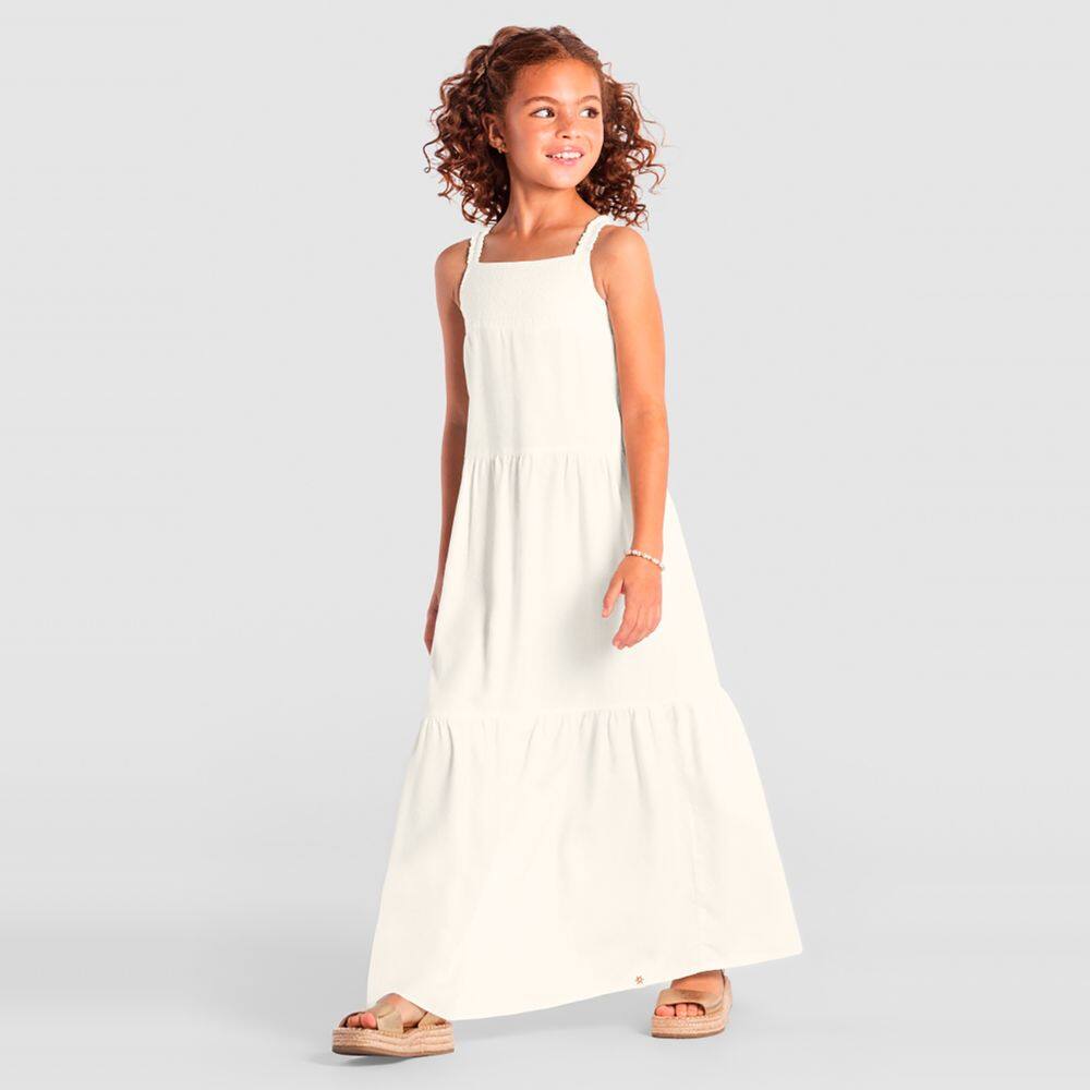 Vestido longo jeans infantil menina com recortes Brandili