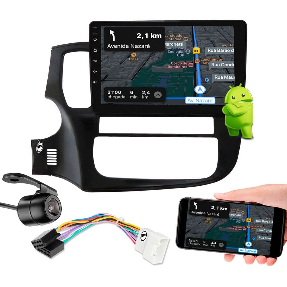 Multimidia 10&quot; Outlander 2014 a 2022 Android Auto CarPlay + Câmera de Ré