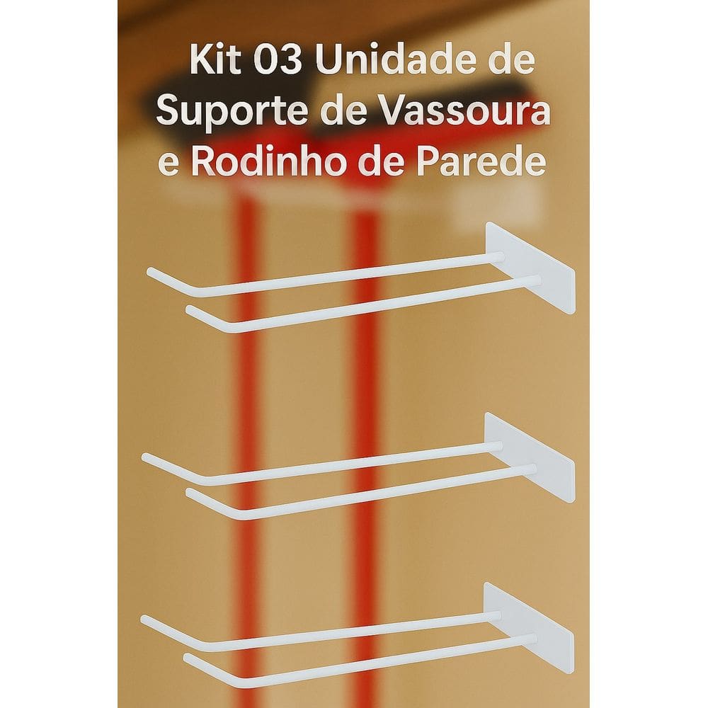Kit 03 Suporte de Vassoura|Rodinho de parede de ferro-Branco