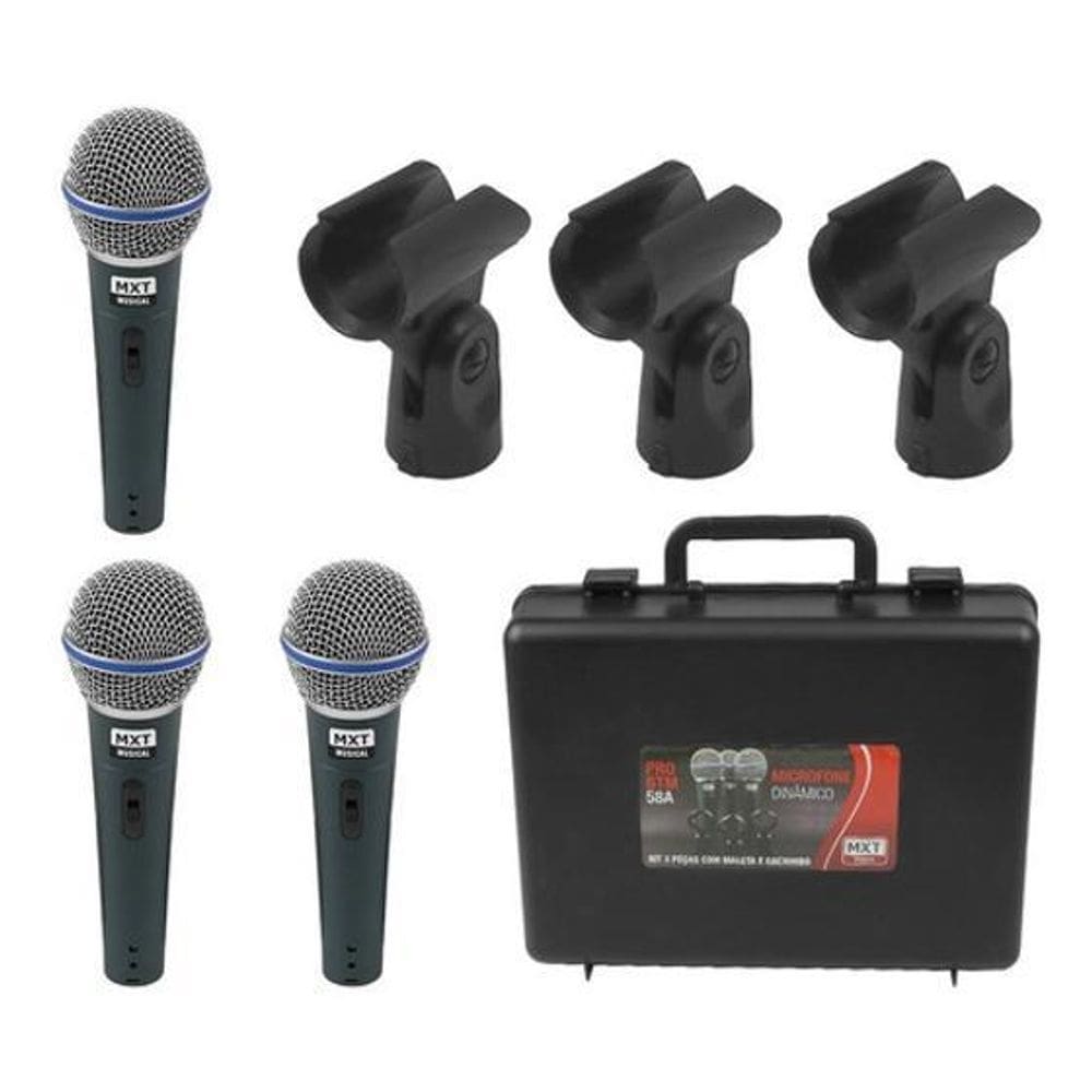 Kit 3 Microfones Mao Profissional Dinamico Metal Tipo Btm-58