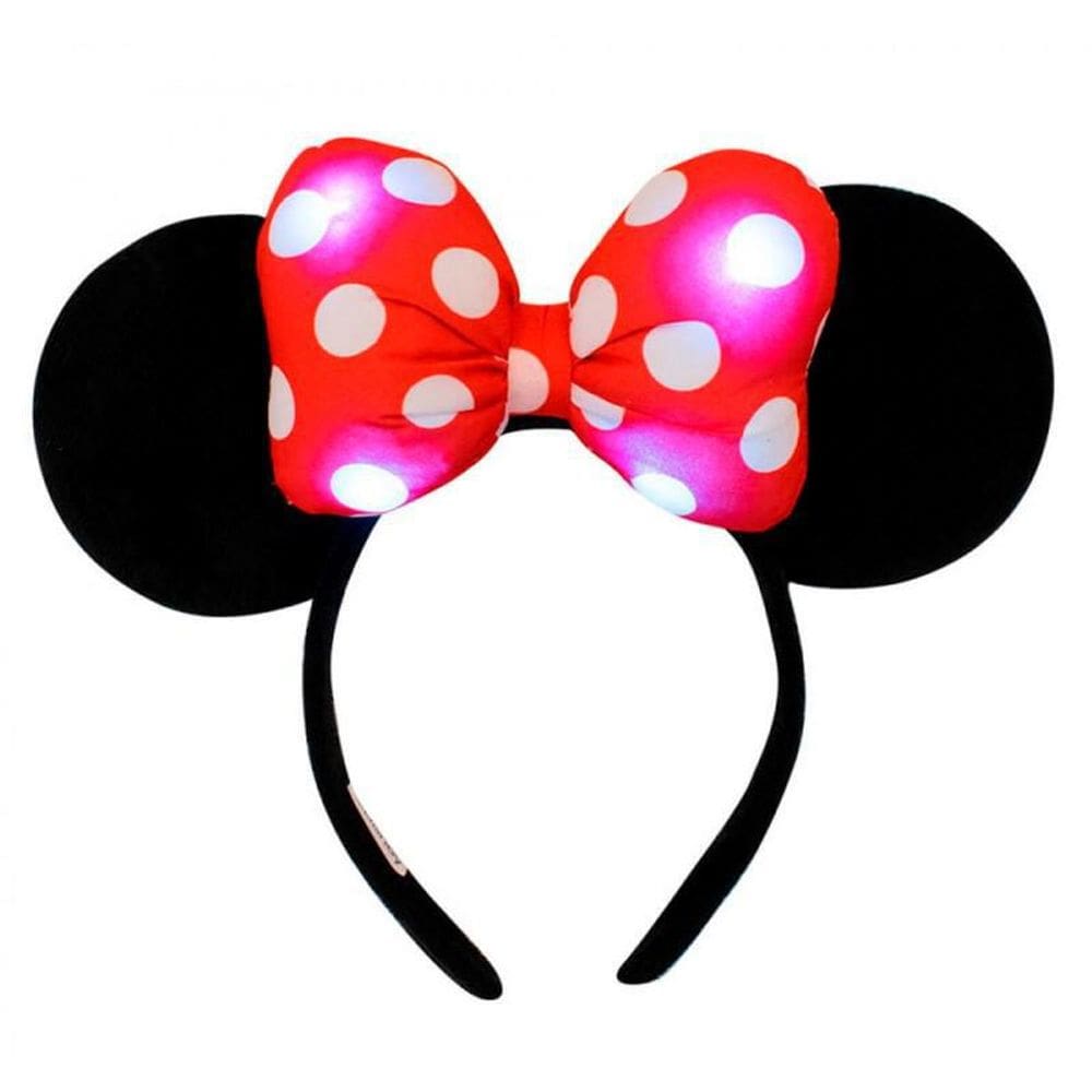 Tiara Orelhas Minnie Laço Vermelha Que Acende Led Oficial Di