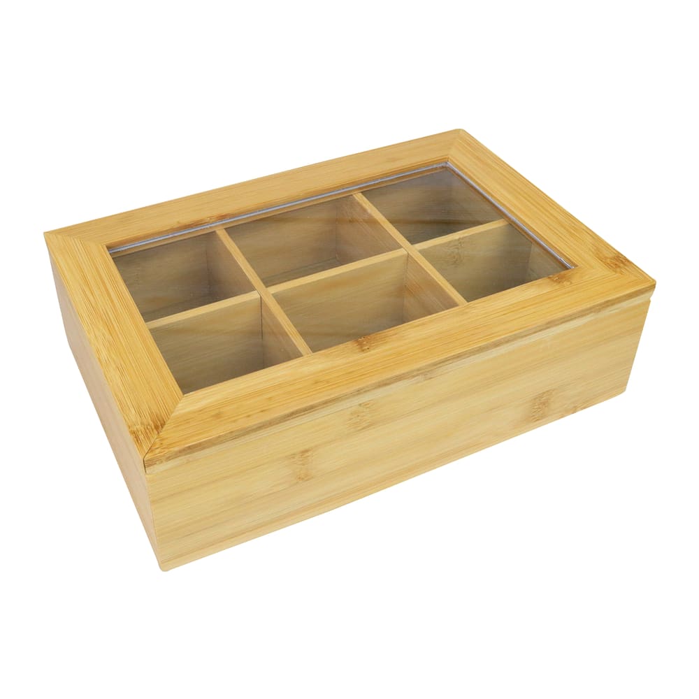 Caixa De Bambu Com 6 Divisorias E Tampa De Acrílico 24Cm