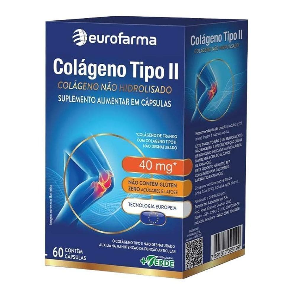 Colágeno Tipo II 40mg Eurofarma 60 Cápsulas