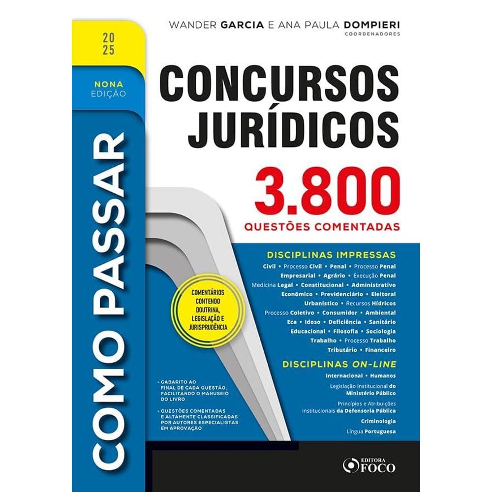 Como Passar em Concursos Jurídicos - 3.800 Questões Comentadas - 9ª Ed - 2025 (1807)