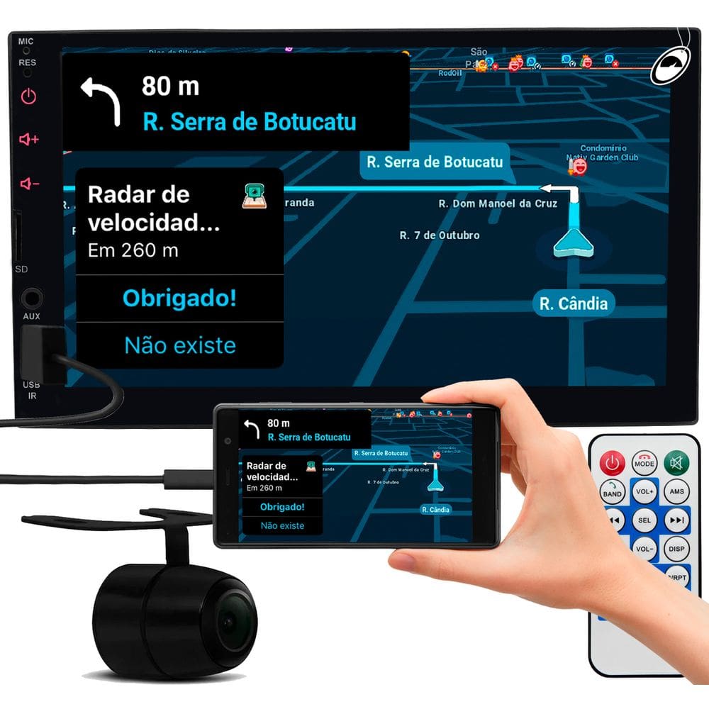 Multimídia MP5 2 Din 7&quot; Polegadas H-Tech HT-3625CA Android Auto CarPlay + Câmera de Ré