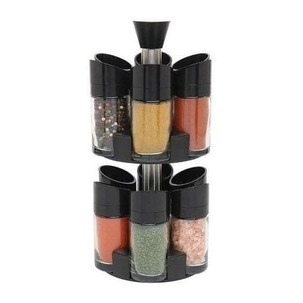 Conjunto Porta Temperos Giratório 12 Potes Acrílico Reforçad