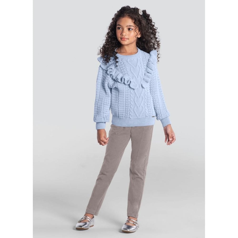 Suéter Infantil Menina Com Babado Azul Mundi