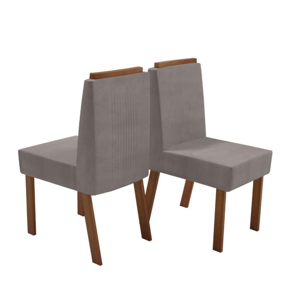 Kit 2 Cadeiras de Jantar Rubi Luxo Veludo Naturale e Cinza