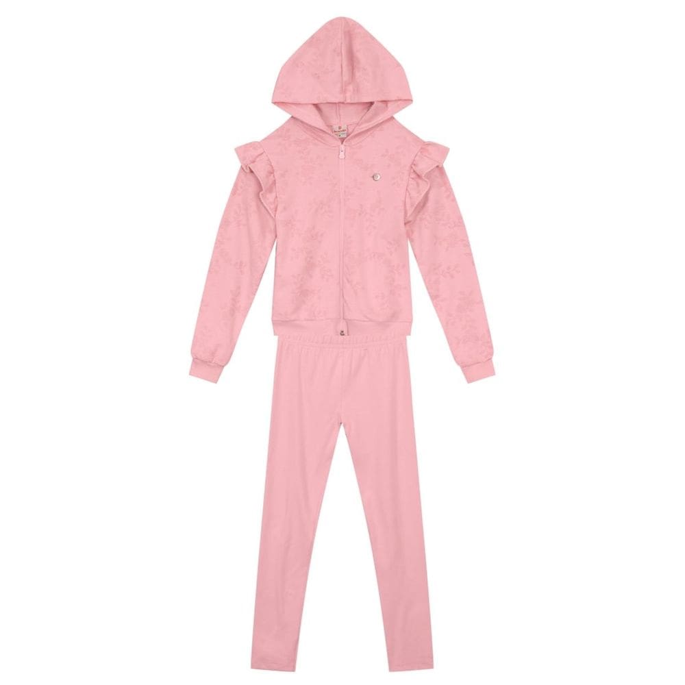 Conjunto Menina Floral Em Puff Brandili Rosa