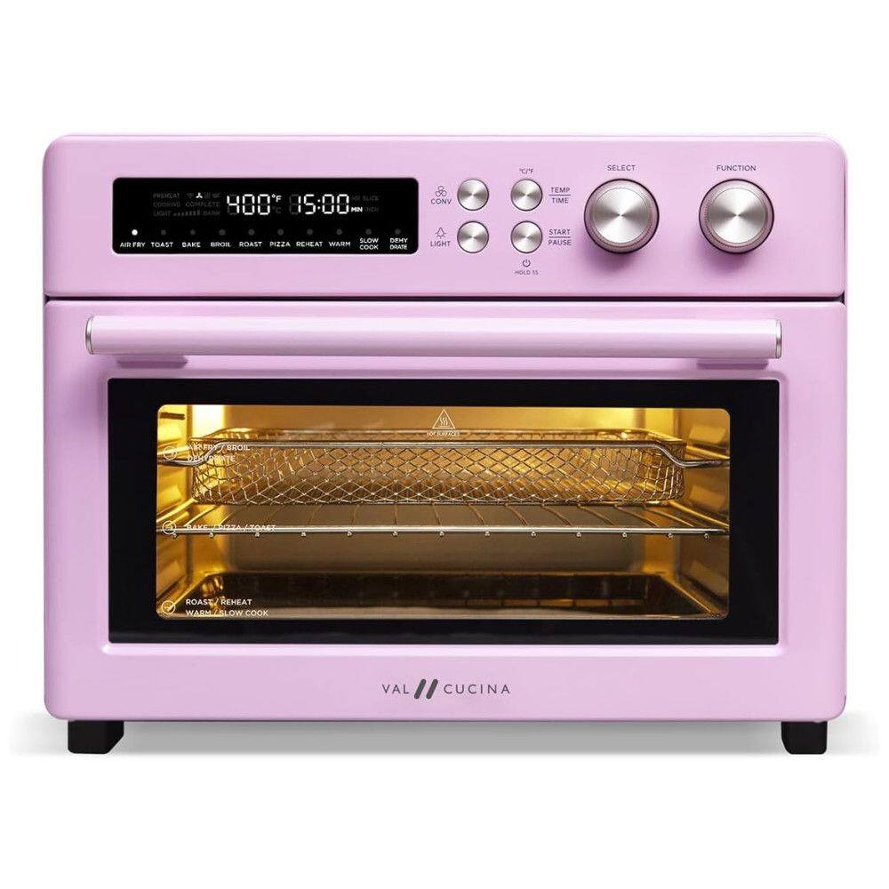 Forno de Convecção 10 em 1, 24,8L com Função Air Fryer, Livro de Receitas e Aquecimento Infravermelho, 1750W, Val Cucina Retrô, Rosa