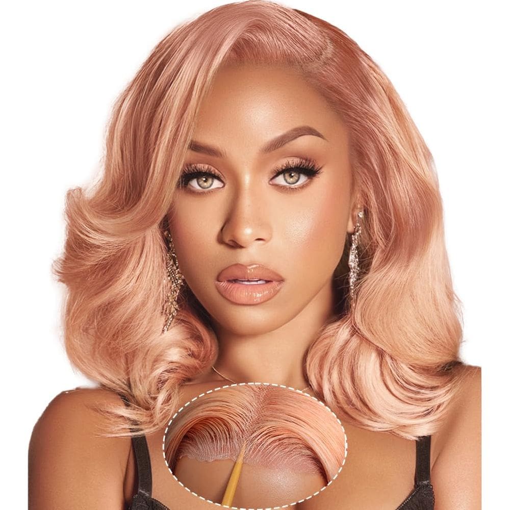 Peruca SFD Pink Blonde Human Hair 180% Densidade 25cm Body Wave