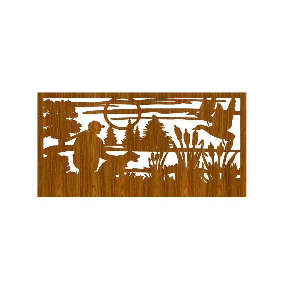 Quadro Decorativo Carvalho Mdf Caçador E Cachorro 40X20Cm