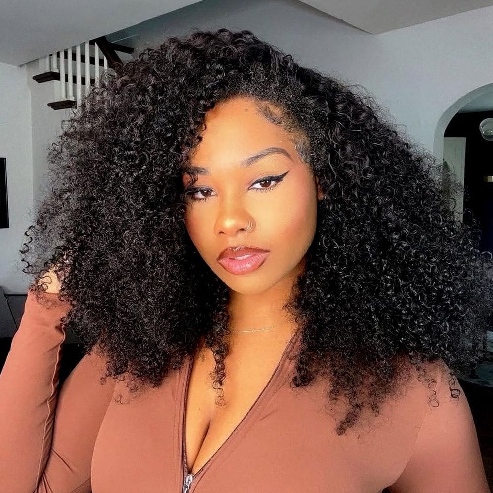 Half Wig yeelice hair Afro Kinky-Curly Human Hair 45 cm 200% de densidade