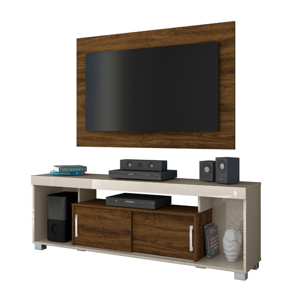 Rack e painel para TV 65 polegadas - Combo Pierre - com portas deslizantes e pés metálicos