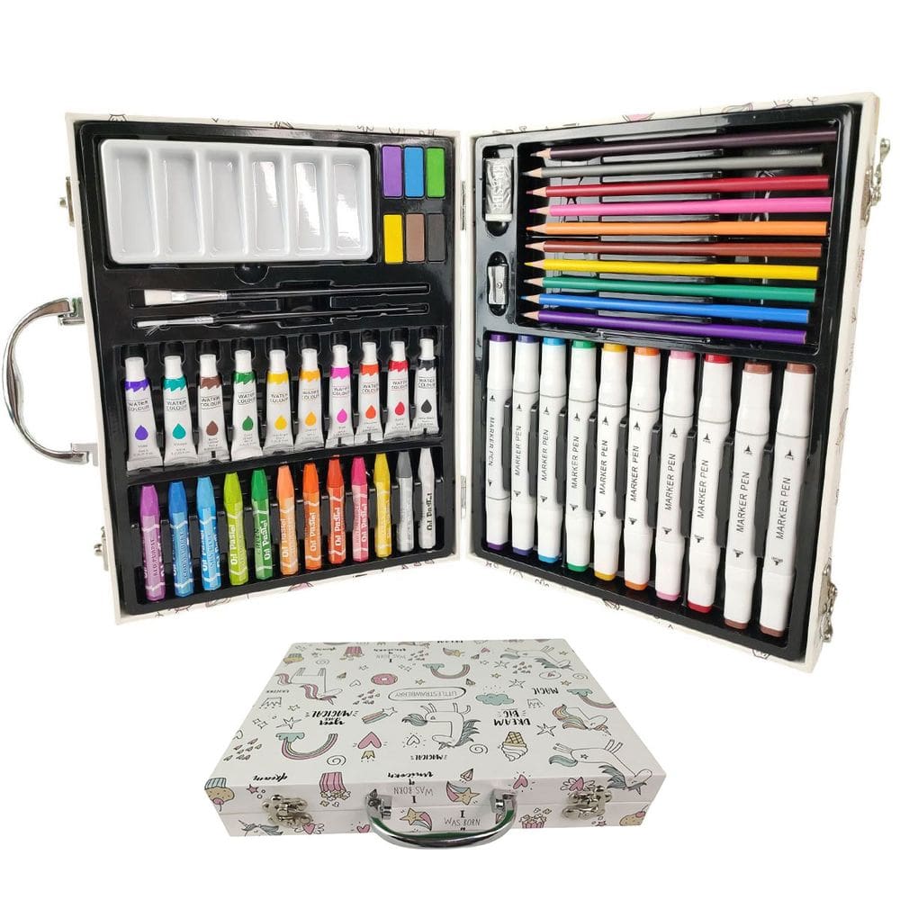 Maleta de Pintura Infantil Estojo 53 Peças Criança Canetinha Pintura Desenho