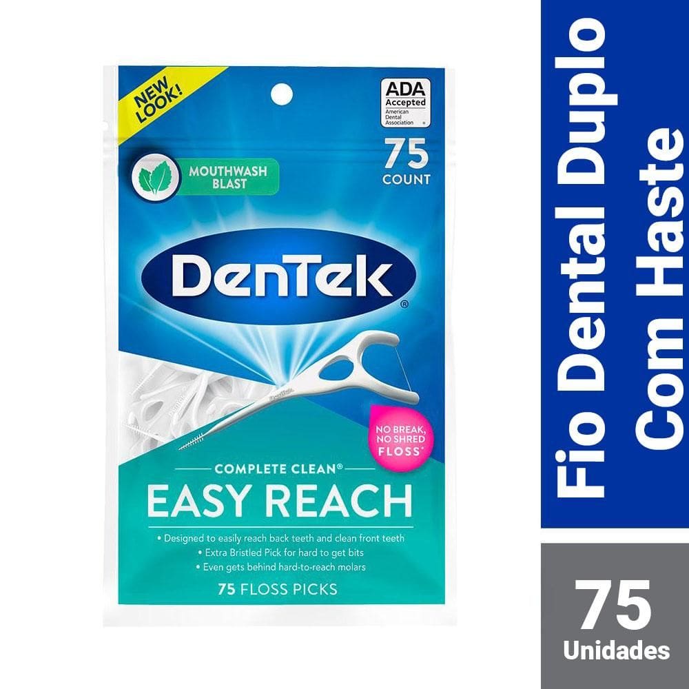 Fio Dental com Haste DenTek Floss Picks Complete Clean Easy Reach 75un