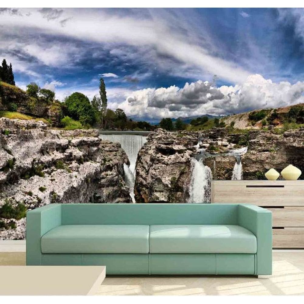 Papel Parede Painel Fotográfico Cachoeira 3D 3,75M² Na 056