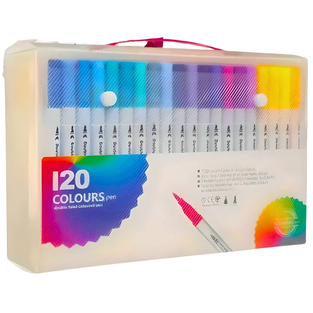 Kit Canetinhas Coloridas 120 Cores Ponta Dupla 1,2MM 0,4MM