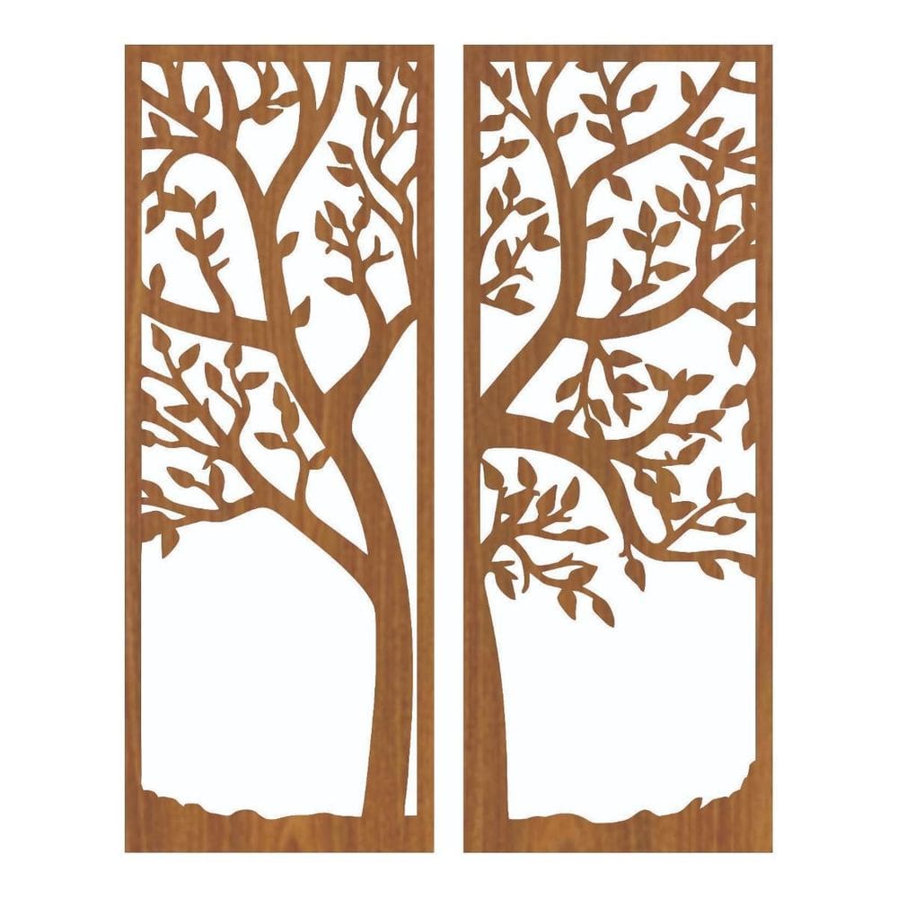 Quadro Decorativo Carvalho Mdf Árvore Com Folhas 40X20Cm