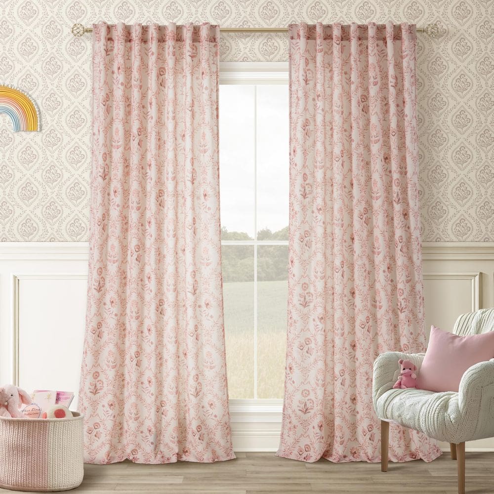 Cortinas TWOPANELS Blush Pink Floral 260 cm, linho, conjunto de 2 painéis