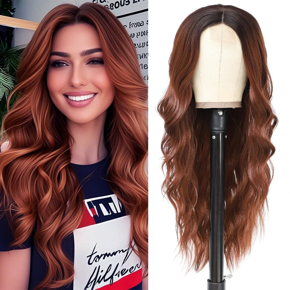 Peruca HMHIFI Long Auburn Wavy de 26 polegadas para mulheres resistente ao calor