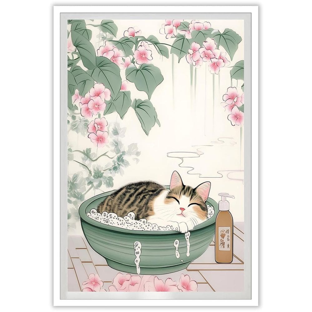 Cartazes em tela, arte de parede japonesa fofa de gato na banheira 40x60cm