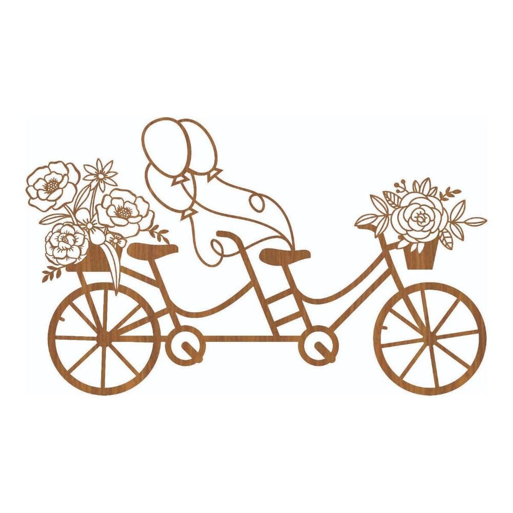 Quadro Decorativo Mdf Carvalho Bicicleta Floral 40X20Cm