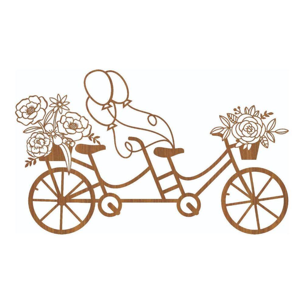 Quadro Decorativo Mdf Carvalho Bicicleta Floral 40X20Cm