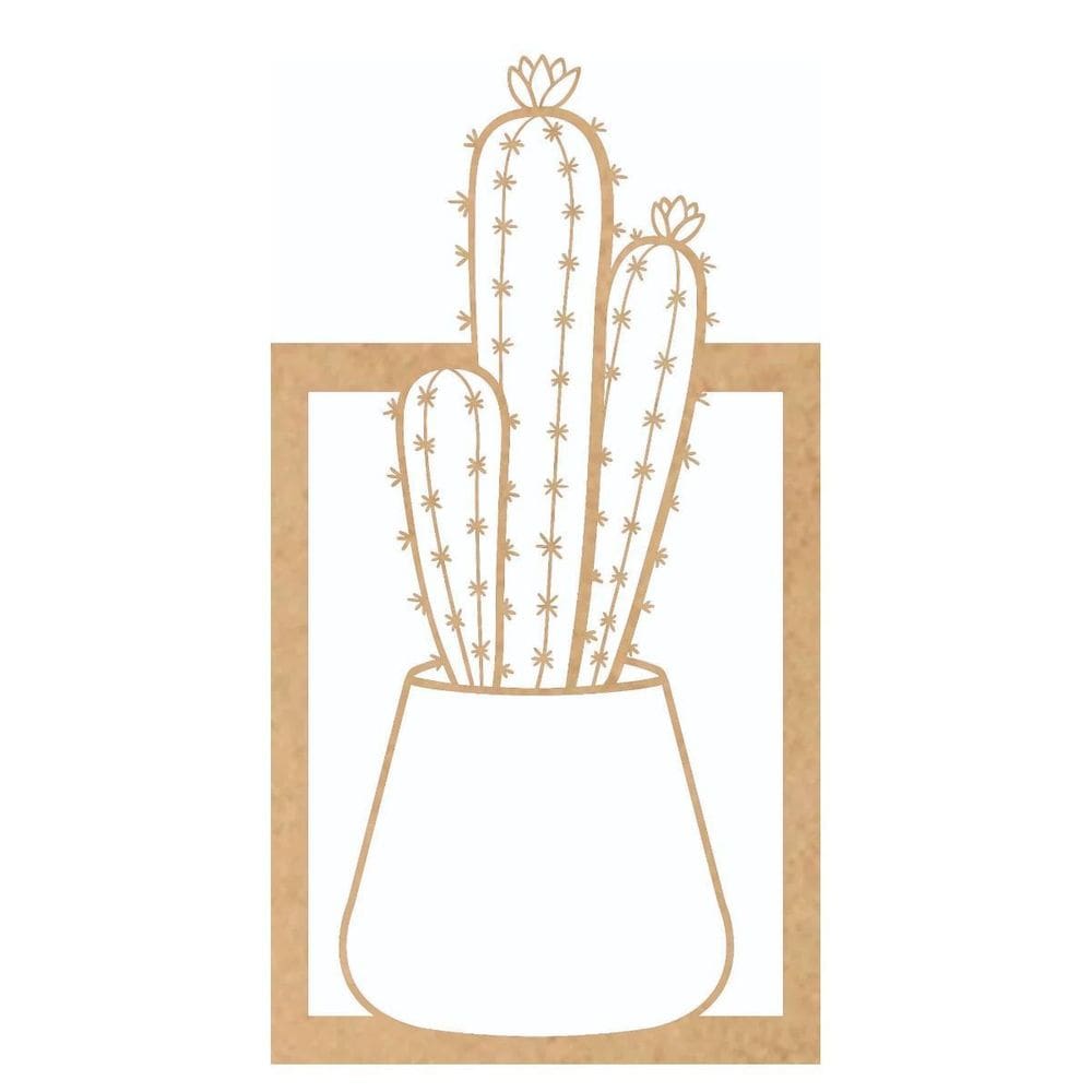 Quadro Decorativo Mdf Cru Vaso De Cactos 40X20Cm